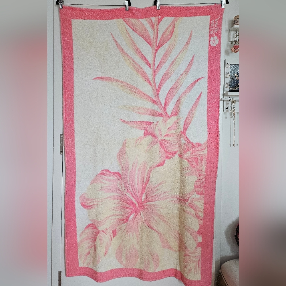 Alba Rosa Gyaru Coral Pink and Cream Full Size Tropical Hibiscus Beach Towel